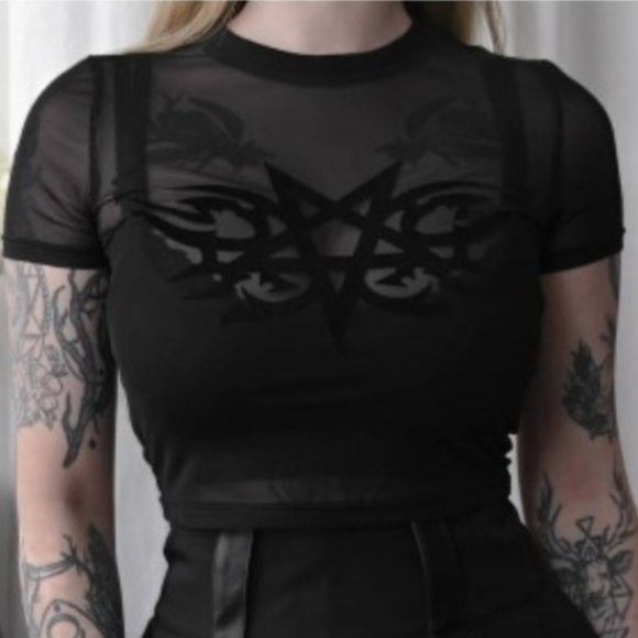 Killstar Tops - Killstar Trigger Mesh Black Crop Club Top XXL NWT